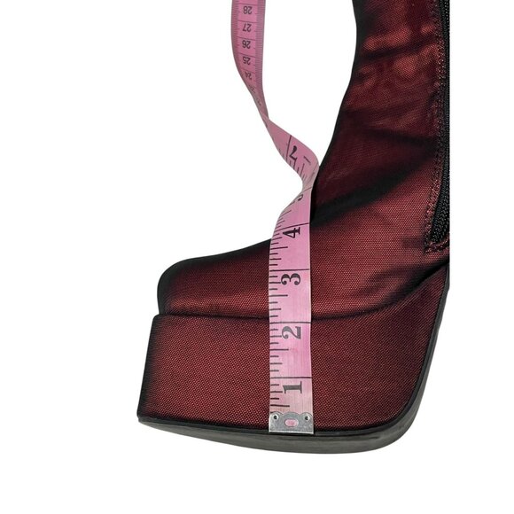 Red Satin Thigh-High Platform Boots By Current Mood Womens Size 9M Side Zipper - Picture 10 of 16